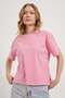 Women's Slit Crew Neck Pink Crop T-Shirt