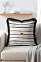 Black and White Striped Fringed Throw Pillow Cover with Red Heart and Yellow Sun Motif - 3