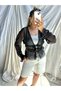 Women's Black Silver Color Silvery Transparent Tied Blouse - 7