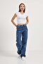 Women's Loose Jeans Patterned Straight Blue Denim Trousers