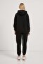 Women's Half Zipper Hooded Black Loose Sweatshirt - 4