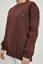 Women's Teddy Bear Embroidery Fleece-Lined Brown Casual Sweatshirt - 5