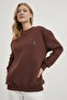 Women's Teddy Bear Embroidery Fleece-Lined Brown Casual Sweatshirt - 2