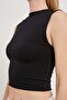 Women's Sleeveless Summer Crew Neck Black Crop Body - 4