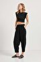 Women's Balloon Fit Loose Black Muslin Elasticated Trousers - 2