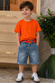 My Little Boy's Neon Orange Basic T-Shirt Boys' Denim Shorts Set - Orange - 4