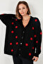 Oversize Fit Floral Buttoned V-Neck Soft Acrylic Cardigan Cardigan 4616192 - 4