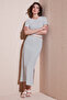 Striped Slim Fit Crew Neck Slit Midi Skirt Crop Suit Set 5866132 - 2