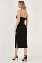Front Gathered Rope Strap Slit Fitted Midi Dress DRESS5865362 - 5