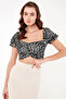 Slim Fit Gather Detailed Heart Collar Crop Blouse BLUZ5865601 - 3