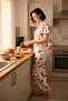 Patterned Short Sleeve Elastic Waist Shirt Collar Woven Regular Fit Pajama Set Pajama Taki