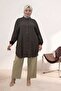 68048 Plus Size Jacquard Strawberry Shirt with Elastic Sleeves - Brown