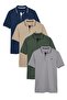 Cotton Regular Fit Stripe Detailed Buttoned Polo Collar 4-Pack t Shirt Men's t Shirt 5902118