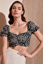 Slim Fit Gather Detailed Heart Collar Crop Blouse BLUZ5865601