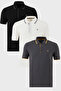 Cotton Regular Fit Stripe Detailed Buttoned Polo Collar 3-Pack t Shirt Men's t Shirt 5902118