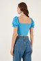Slim Fit Gather Detailed Heart Collar Crop Blouse BLUZ5865601 - 5