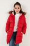 Hooded Coat with Faux Fur Collar and Pockets Girls' COAT 6028720 - 6