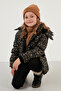 Faux Fur Collar Star Pattern Removable Hooded Plush Lined Winter Coat Girls' M - 8