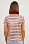 Women's Striped Short Sleeve Basic Loose Orange T-Shirt - 5