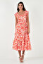 Patterned Regular Fit Square Collar Flounce Midi Dress DRESS 611EL501 - 3