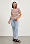 Women's Striped Short Sleeve Basic Loose Orange T-Shirt - 2
