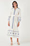 Cotton Regular Fit Balloon Sleeve Embroidery Long Gown Dress 676202 - 5