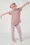 Printed Elastic Waist Shirt Collar Short Sleeve Pajama Set Girls' Pajama Set 6576001