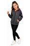 Girls' Beautiful Dark Gray Pocketed Cardigan with Patterned Sleeves and Pockets - 2