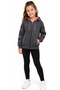 Girls' Beautiful Dark Gray Pocketed Cardigan with Patterned Sleeves and Pockets