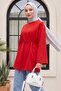 Round Neck Tie-Waist Combed Cotton Tunic -Red - 3