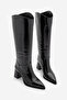 Women's Pointed Toe Thick Heeled Bellows Heeled Boots Without Zipper Tines Black