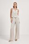 Women's Button Shirt Collar Sleeveless Cream Satin Blouse - 3