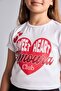Crew Neck Ribbed Printed Short Sleeve White T-Shirt Girls H9609A826Au - 4