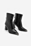 Women's Pointed Toe Back Zipper Thick Heeled Boots Zavoli Black Croco