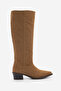 Women's Pointed Toe Cowboy Bellows Zipperless Western Boots Mivez Tan Suede - 3