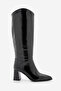 Women's Pointed Toe Thick Heeled Bellows Heeled Boots Without Zipper Tines Black - 3