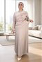 Elastic Waist Pleated Skirt Stone Embroidered Crewneck Blouse Plus Size Knitted Crepe Two-Piece Crepe Kim - 7