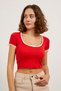 Women's Short Sleeve Pool Neck Tight Red Crop T-Shirt - 3