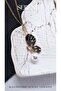Black Enamel Pearl Butterfly Steel Necklace - 3