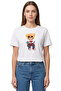 White Oversize Teddy Bear Printed Loose Women's T-Shirt