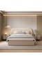 Highpoint Solid Wood Design Bed Frame with Fabric Upholstered Backrest, 233X202Cm, Beige - 4