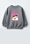 Girl's 3 Thread Fabric Cat Printed Cotton Sweatshirt