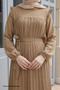 Ruffle Shoulder Pleated Linen Dress - Beige - 3