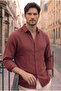 Breathable Half Oversize Muslin Fabric Long Sleeve Collared Men's Shirt - Burgundy - 7
