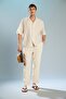 100% Cotton Boxy Fit Apaş Collar Printed Short Sleeve Beige Shirt I3885Ax26Hs - 2