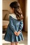 Girl's Denim Dress with Baby Collar and Embroidered Detail, Long Sleeve Special Occasion Dress - 3