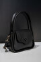 Women's Black Buttoned Handbag and Shoulder Bag