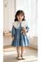 Girl's Denim Dress with Baby Collar and Embroidered Detail, Long Sleeve Special Occasion Dress - 2