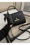 Black Faux Leather Scarf Detailed Shoulder & Clutch Bag