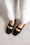 Safi Black Wrinkled Shiny Rubber Detailed Stylish and Comfortable Flat Sole Daily Ballet Flats. - 2